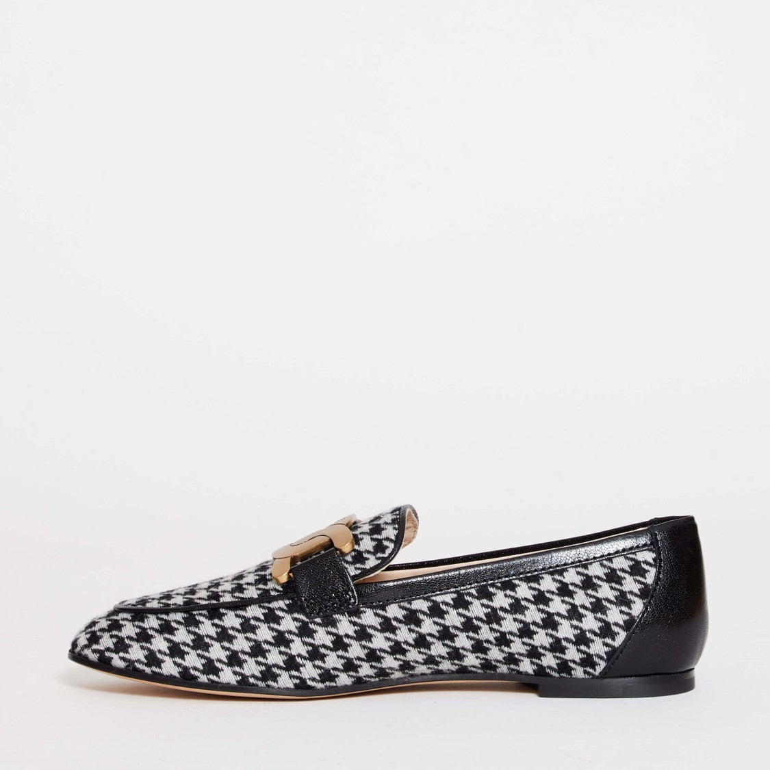 Tod's Black And White Pied De Poule Moccasin