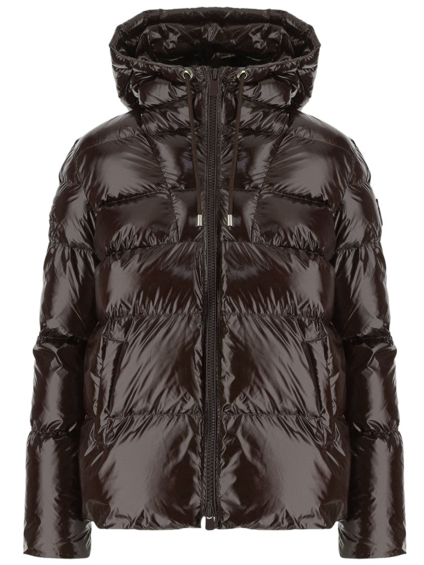 Pinko Dark Brown Quilted Hooded Nylon Down Jacket
