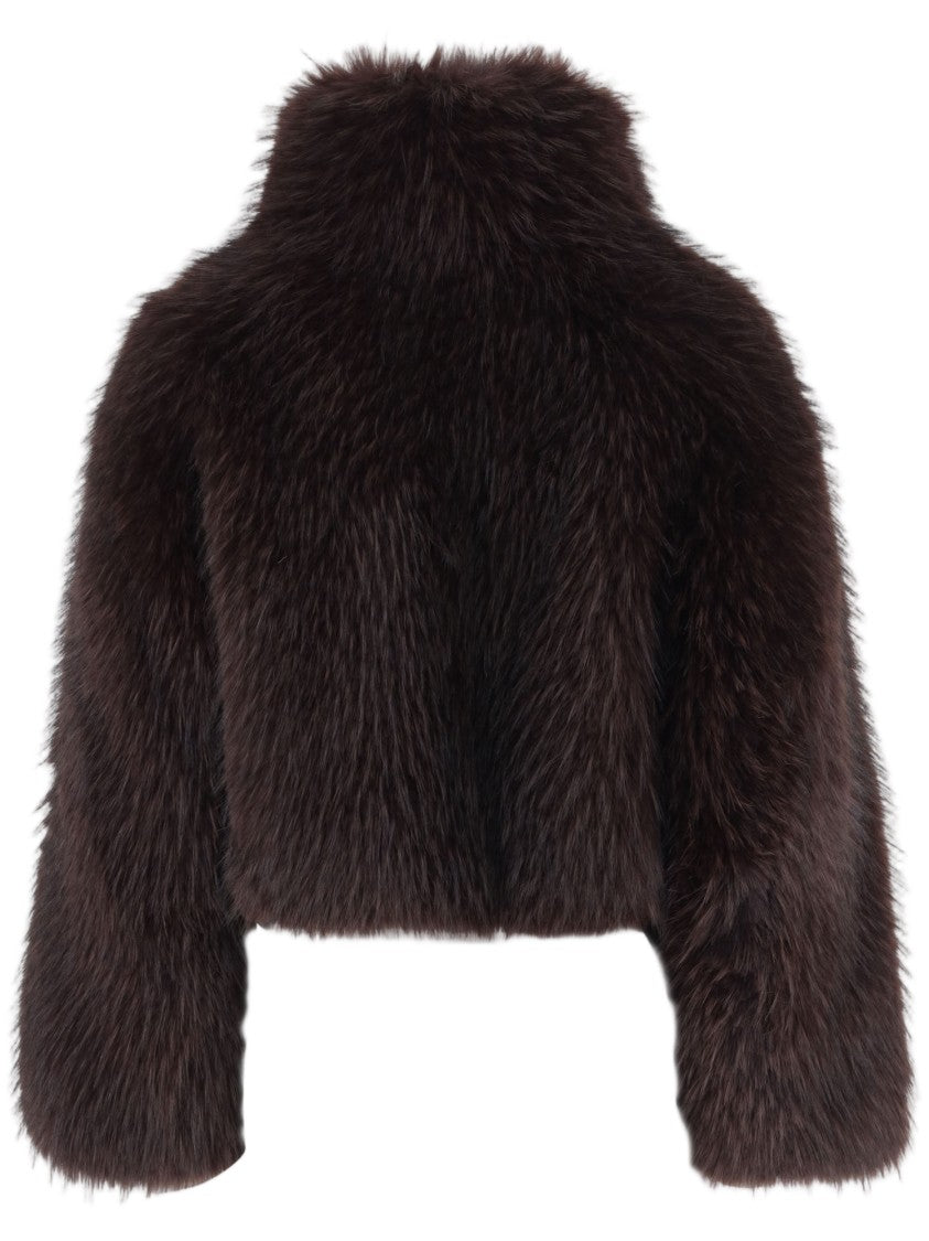 Pinko Cropped Faux Fur Coat With High Collar