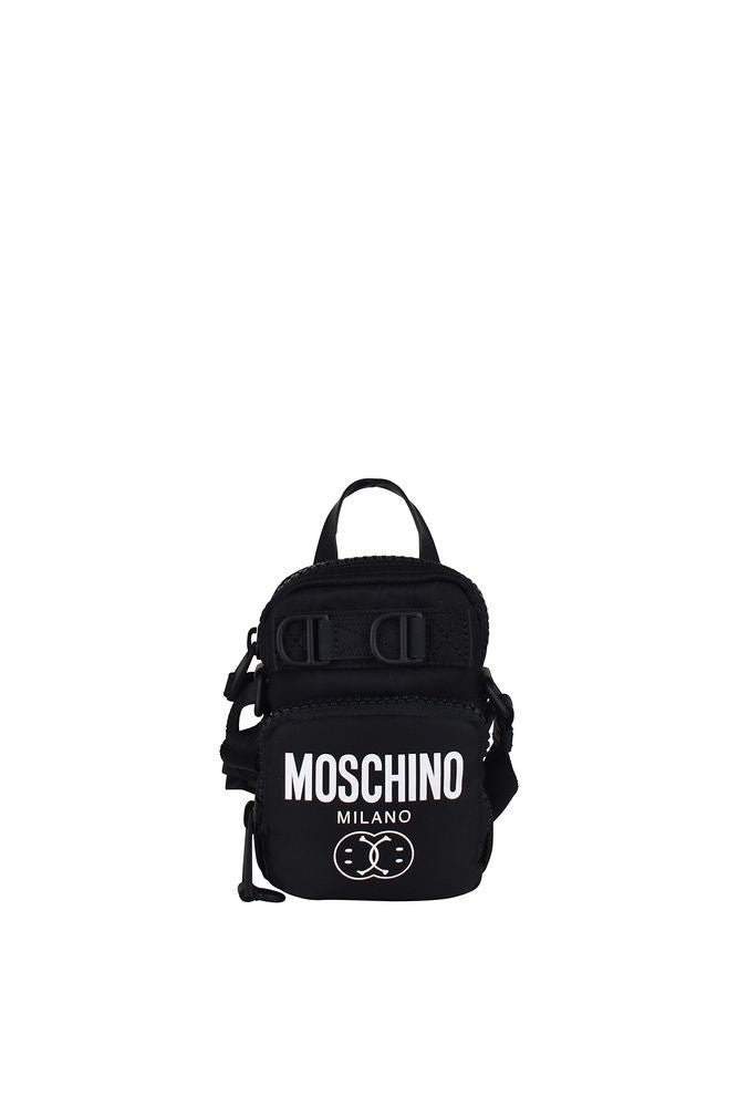 Moschino Compact Black Canvas Satchel With Playful Prints