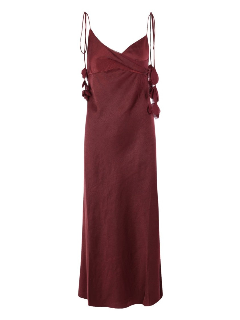 Self-Portrait Burgundy Floral Appliques Spaghetti Straps Dress