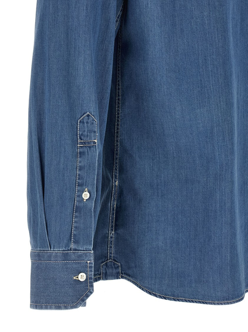 Brunello Cucinelli Texan Cotton Denim Shirt With Button Closure And Cuffed Sleeves