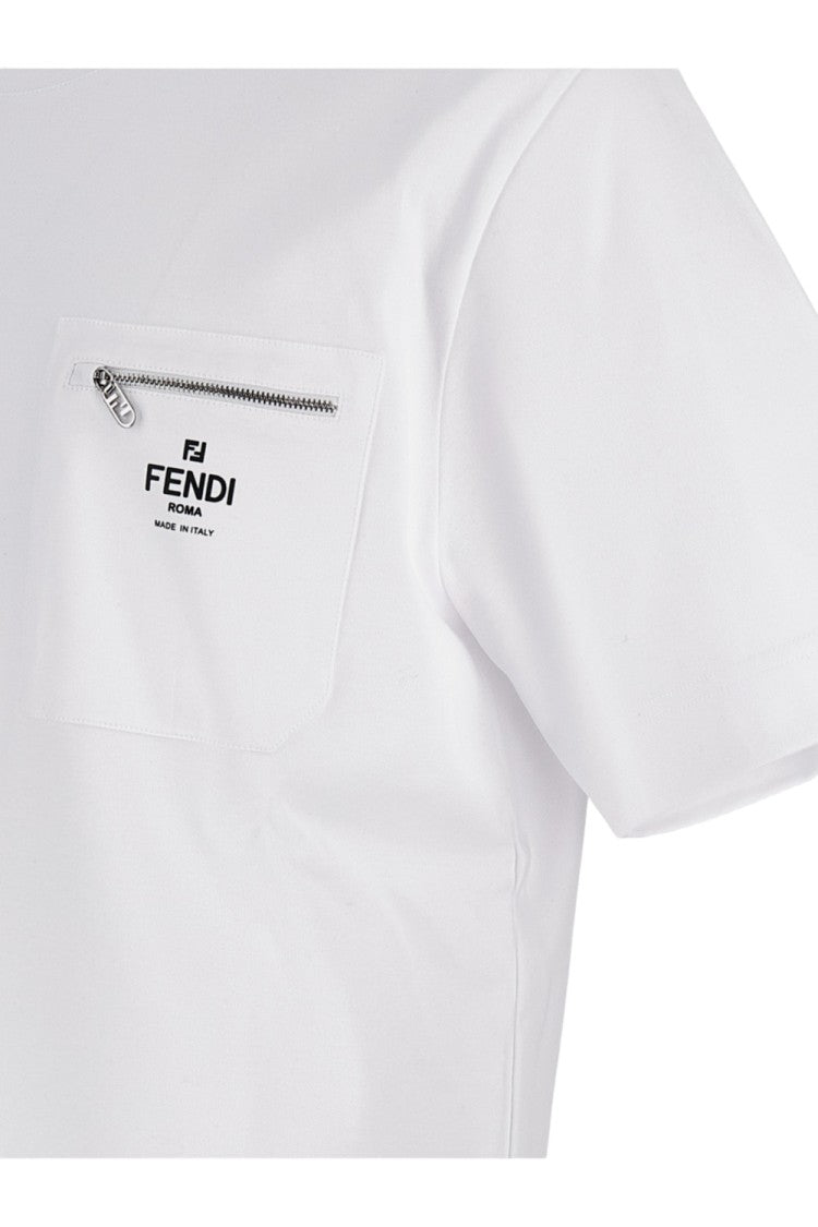 Fendi Crew-Neck T-Shirt With Zip Pocket And Logo Detail