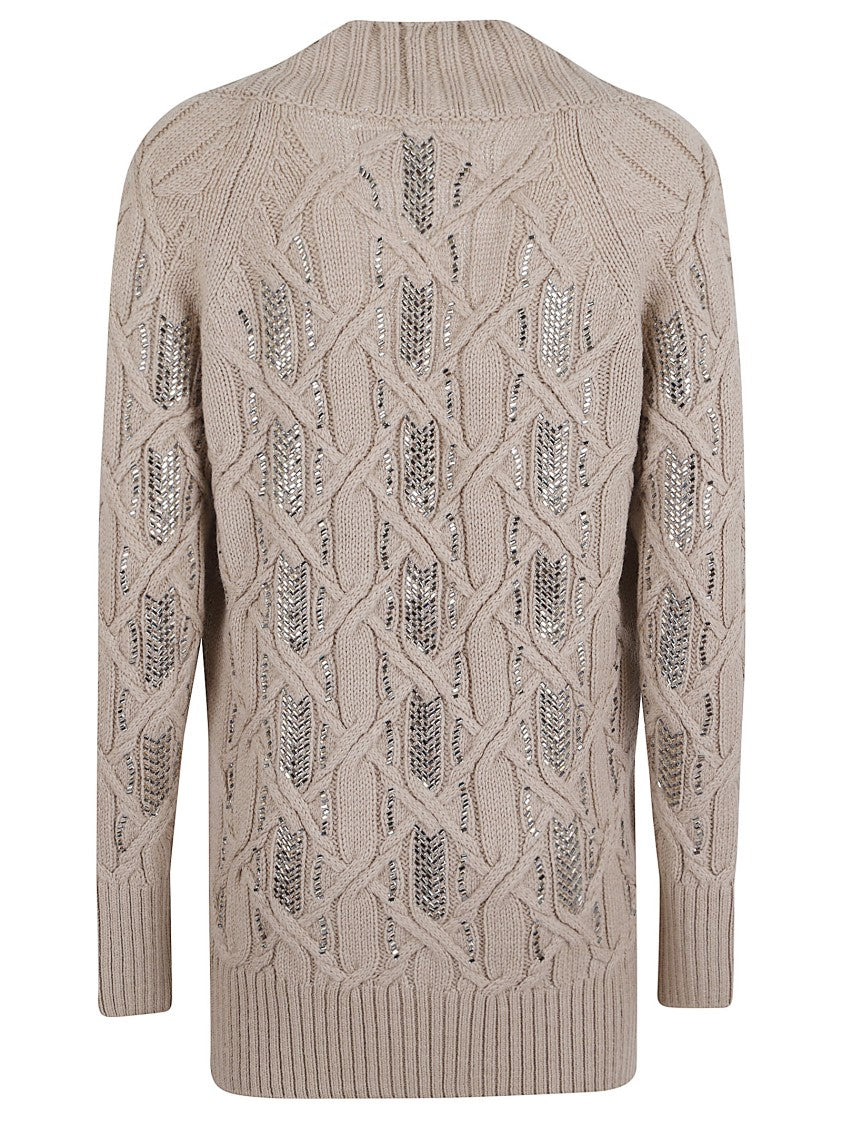 Ermanno Scervino Chunky Cable Knit Sweater With Metallic Embellishments