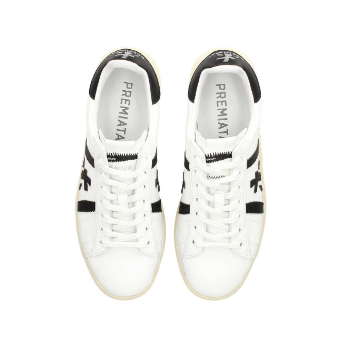 Premiata White Leather Sneakers With Black Accents