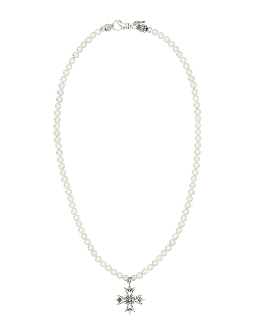 Emanuele Bicocchi Pearl Necklace With Silver Cross Pendant