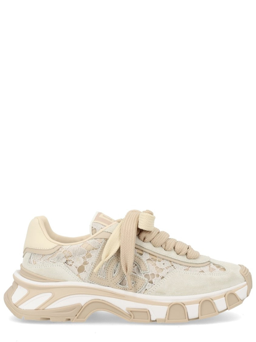 Dolce & Gabbana Neutrals Lace Overlay Chunky Sneakers