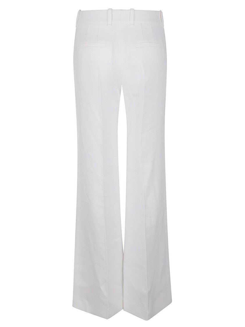 Chloé Flared White Trousers In Silk-Linen Blend