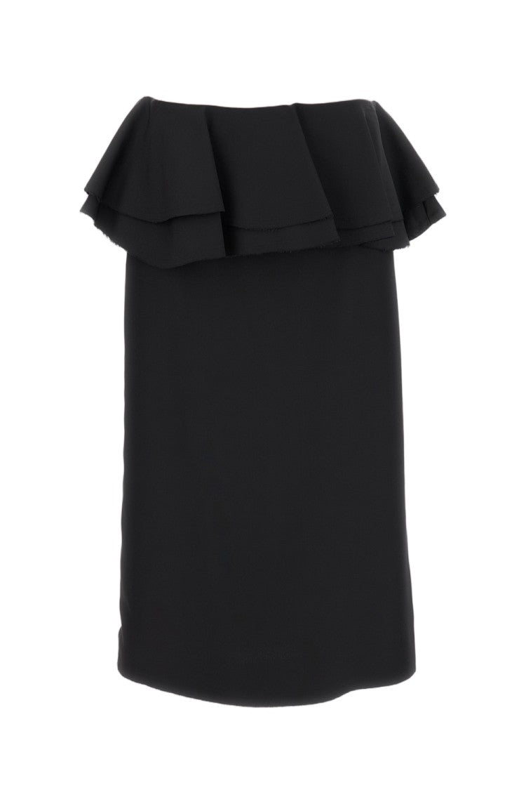 Plan C Black Sable Ruffled Midi Skirt