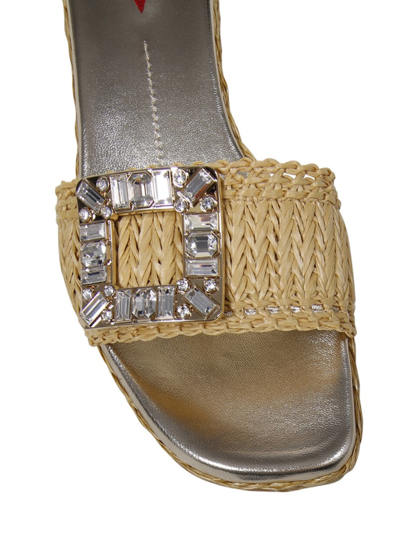 Roger Vivier Strass Buckle Raffia Espa Mule 25