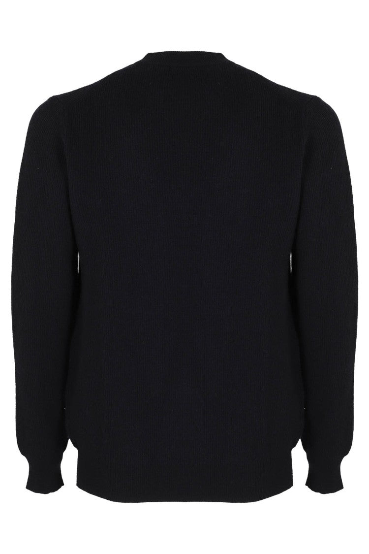 Paolo Pecora Darkest Blue Virgin Wool Ribbed Crew-Neck Sweater