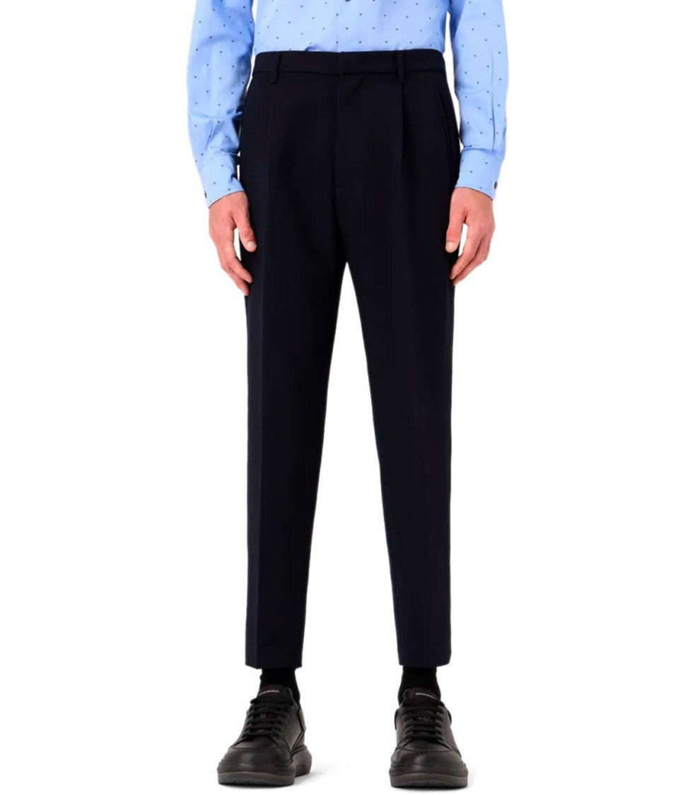 Emporio Armani Navy Blue Viscose Blend Pants