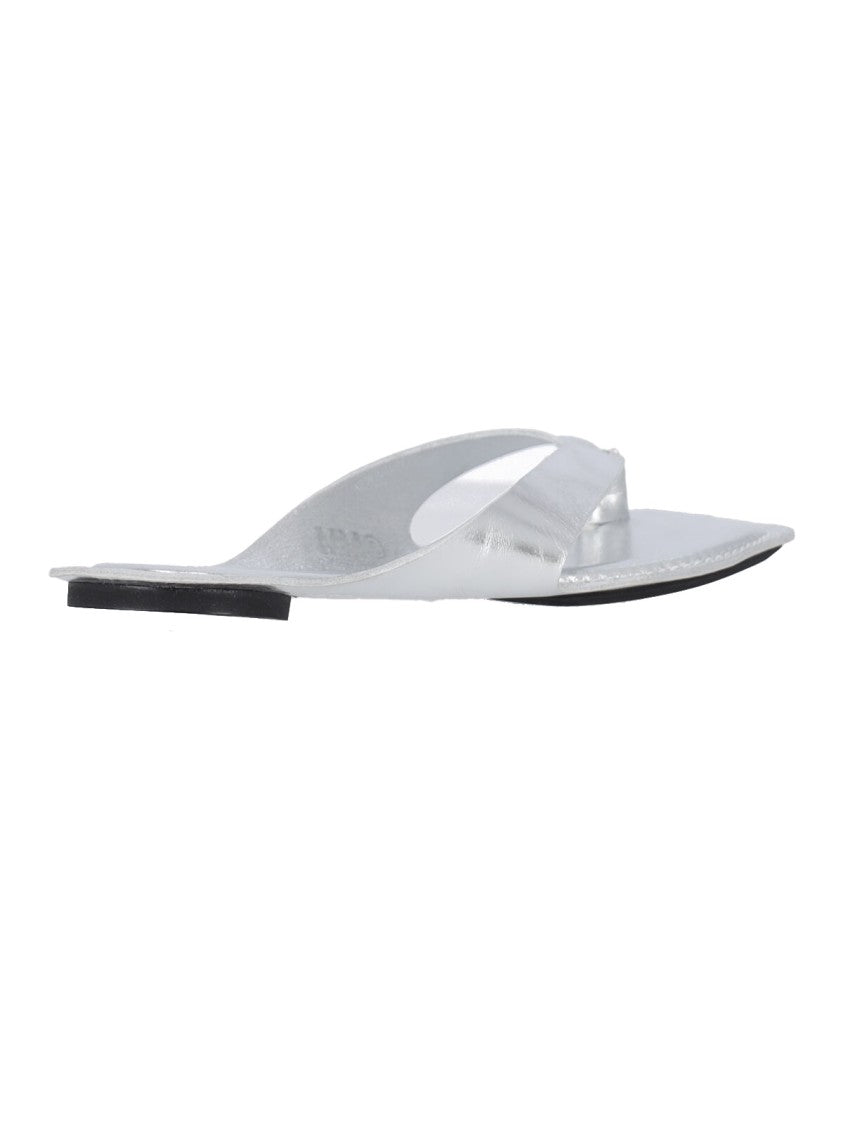 Mm6 By Maison Margiela Silver Metallic Thong Contoured Sole Sandals