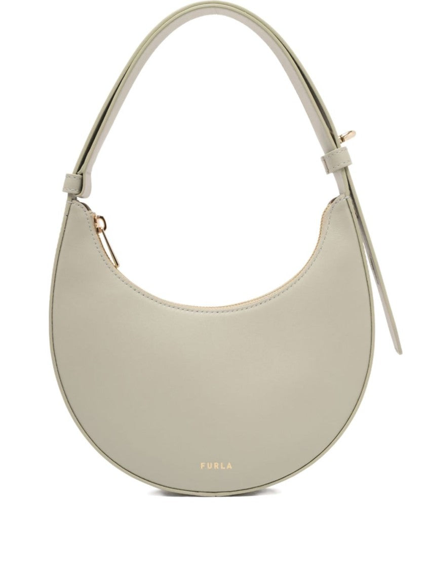 Furla Curved Sage Green Leather Bag With Gold-Tone Hardware