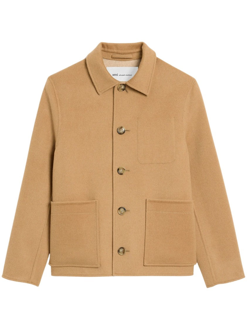 Ami Paris Beige Button-Down Wool-Blend Jacket