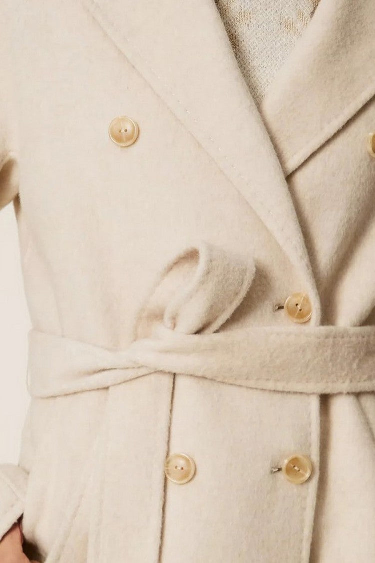 Twin-Set Ivory Double-Breasted Belted Wool-Blend Coat
