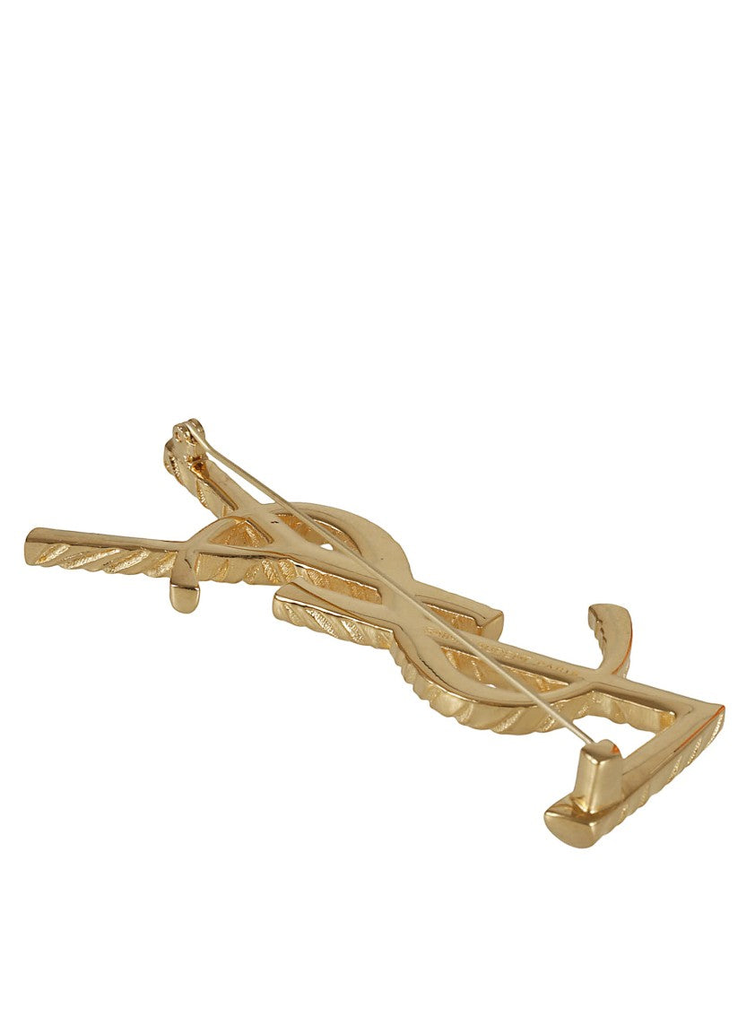 Saint Laurent Brass Brooch With Twisted Stripe Texture