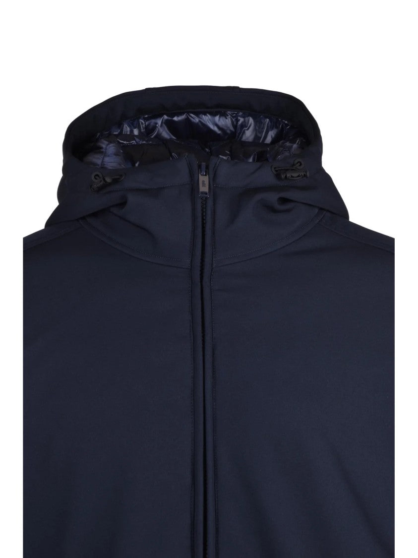 Add Down-Filled Soft Shell Coat With Adjustable Hood And Practical Zip Closure