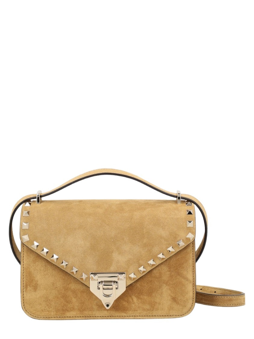 Valentino Garavani Suede Shoulder Bag With Pyramid Studs And Adjustable Strap