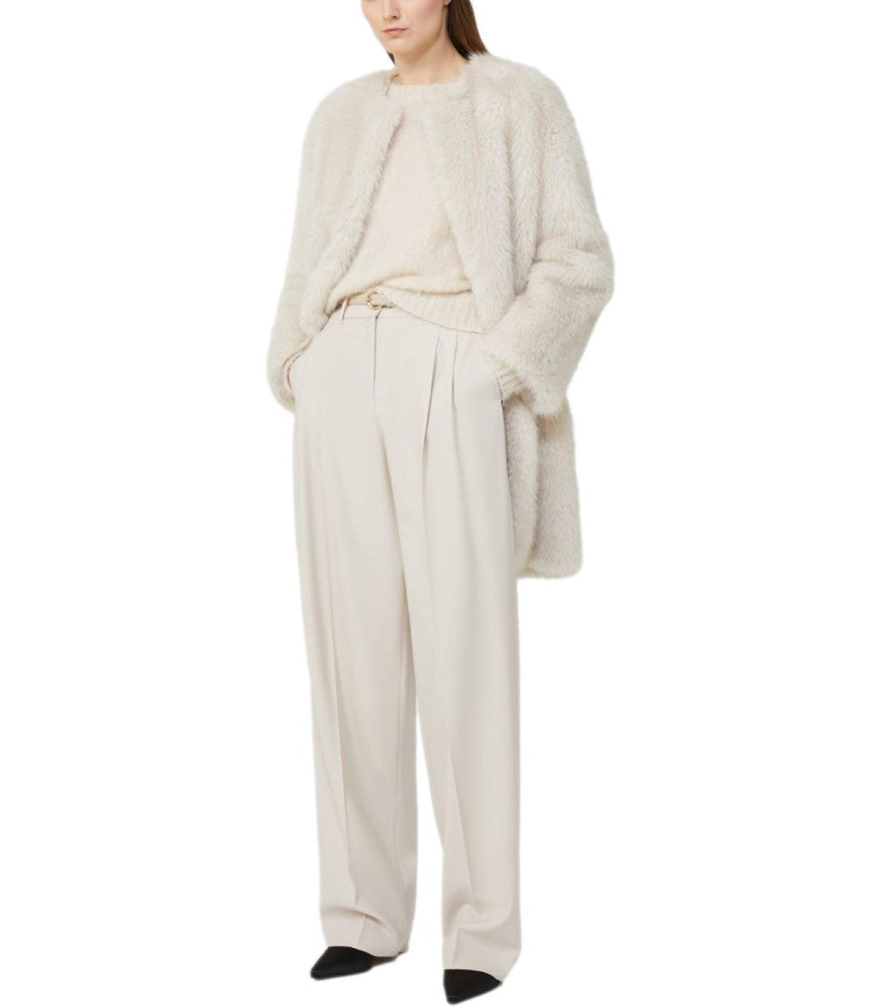 Max Mara Plush Beige Eros Coat With Collarless Design