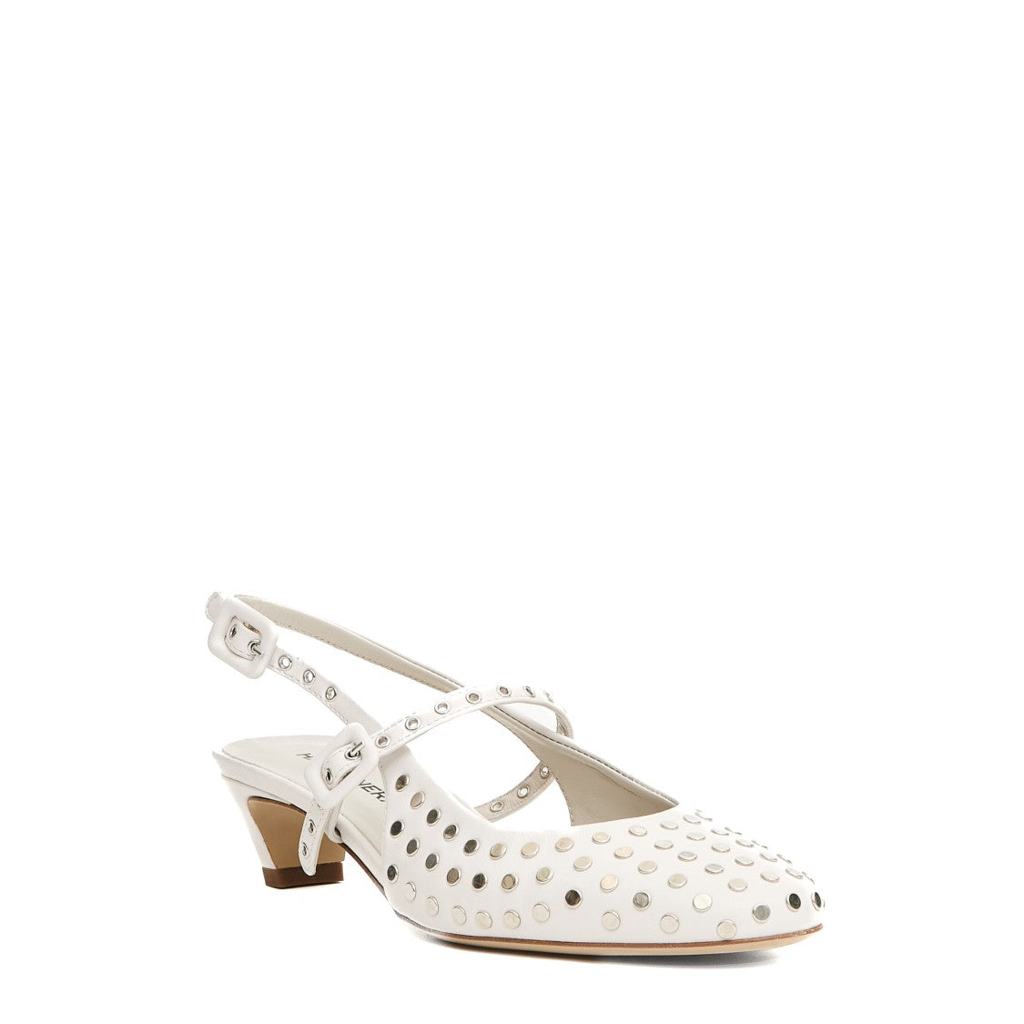 Halmanera White Leather Slingback With Studs