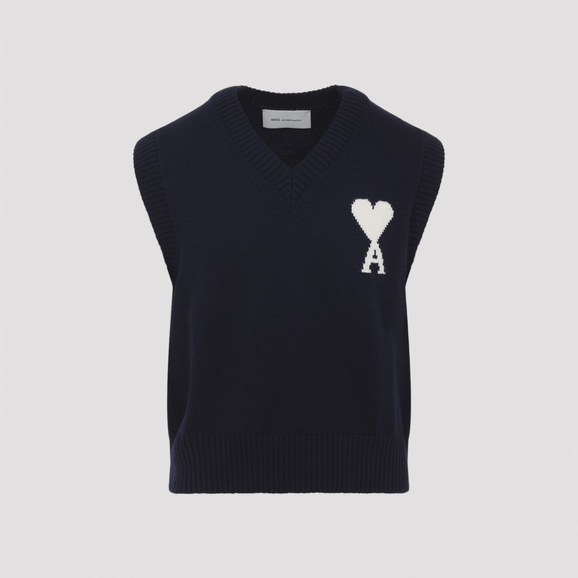 Ami Paris Wool And Cotton Vest With Contrasting Logo Inlay