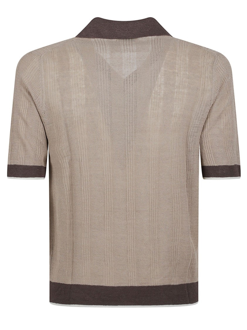 Ballantyne Ribbed Knit Top With Contrasting Collar And V-Neckline