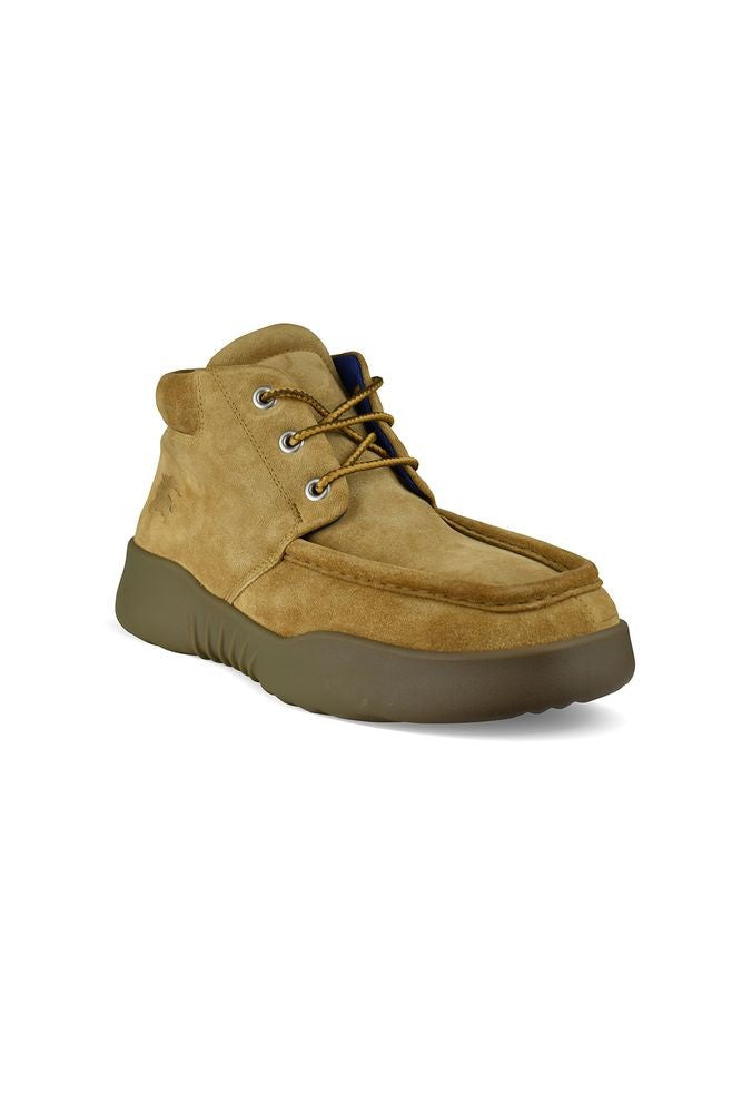 Burberry Beige Suede Boots With Embossed Logo