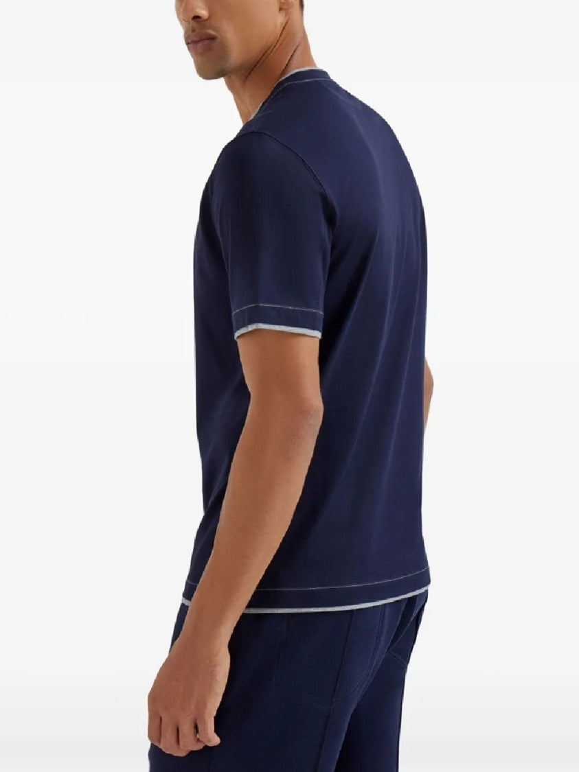 Brunello Cucinelli Short-Sleeved Crew Neck T-Shirt With Contrasting Stitching