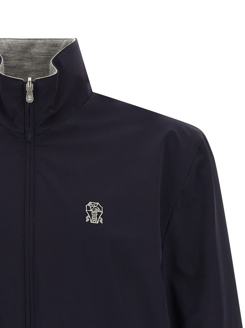 Brunello Cucinelli Reversible Black Jacket With Technical Fabric And Wool Mélange