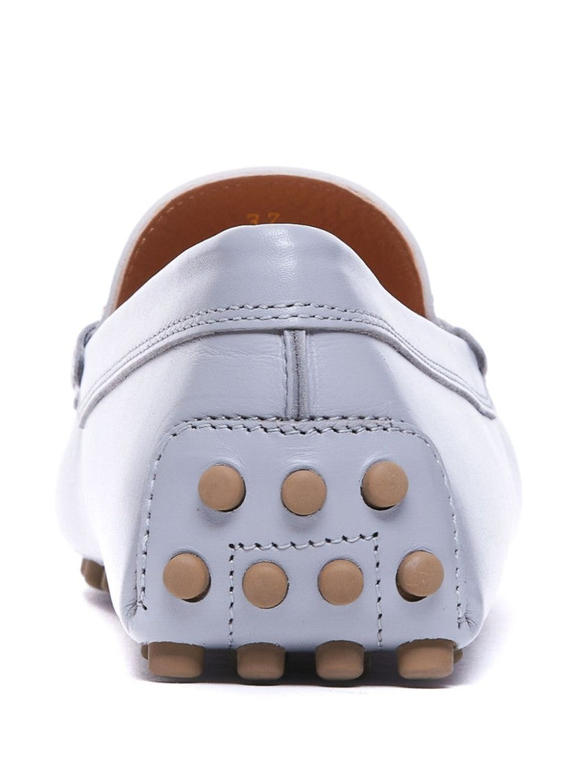 Tod's Classic White Moccasin Flat Shoes With Rubber Studded Sole