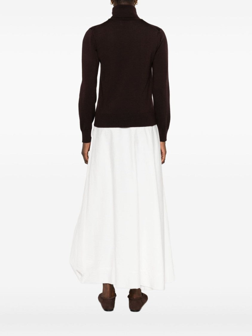 Alpha Studio Classic Turtleneck Sweater In Rich Brown Merino Wool