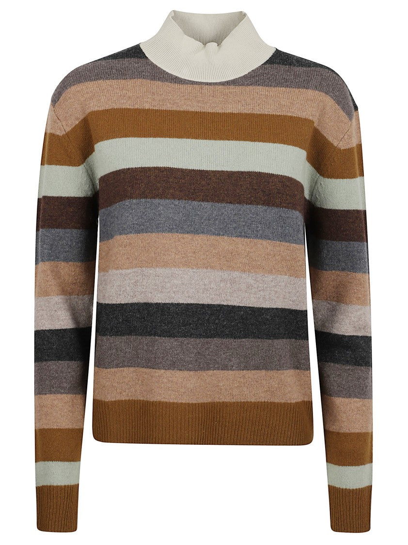 Tory Burch Multicolored Striped Wool Sweater With Ribbed Details
