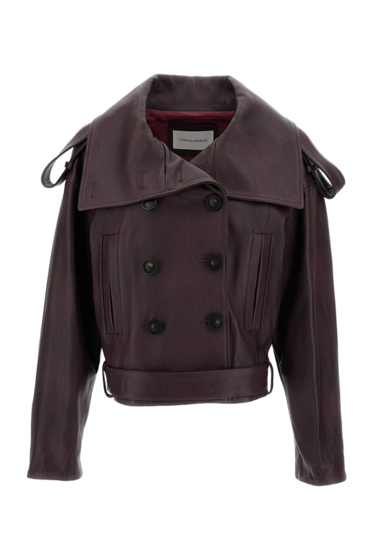 7 For All Mankind High-Neck Double-Breasted Short Jacket In Nappa Leather