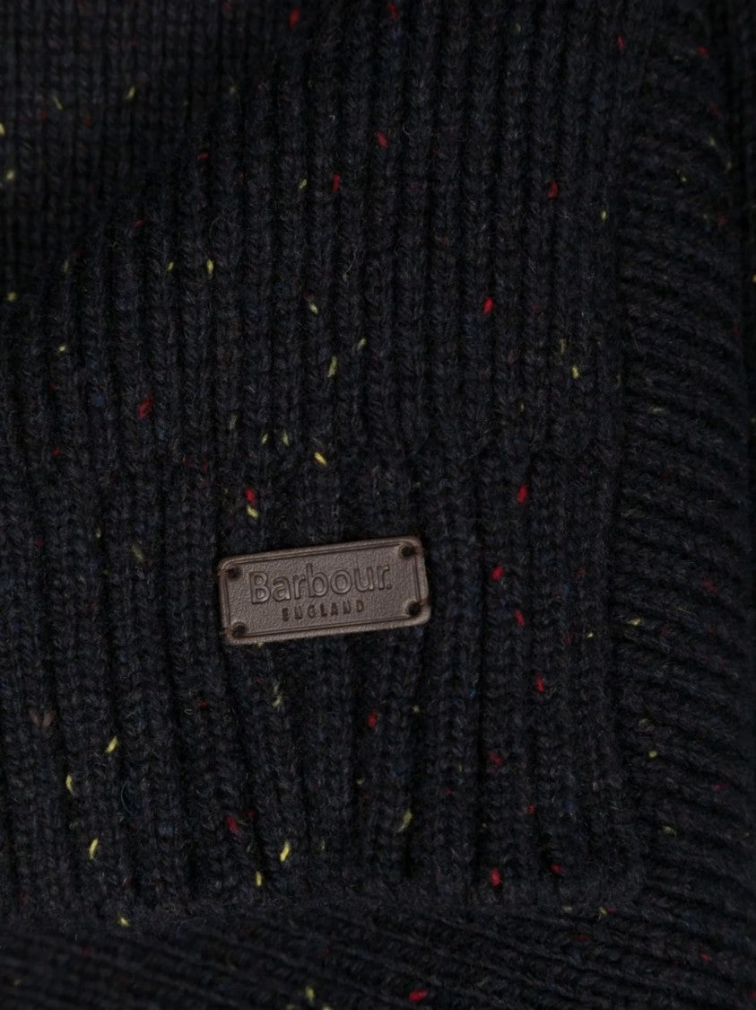Barbour Textured Black Scarf With Multicolored Paint Splatters