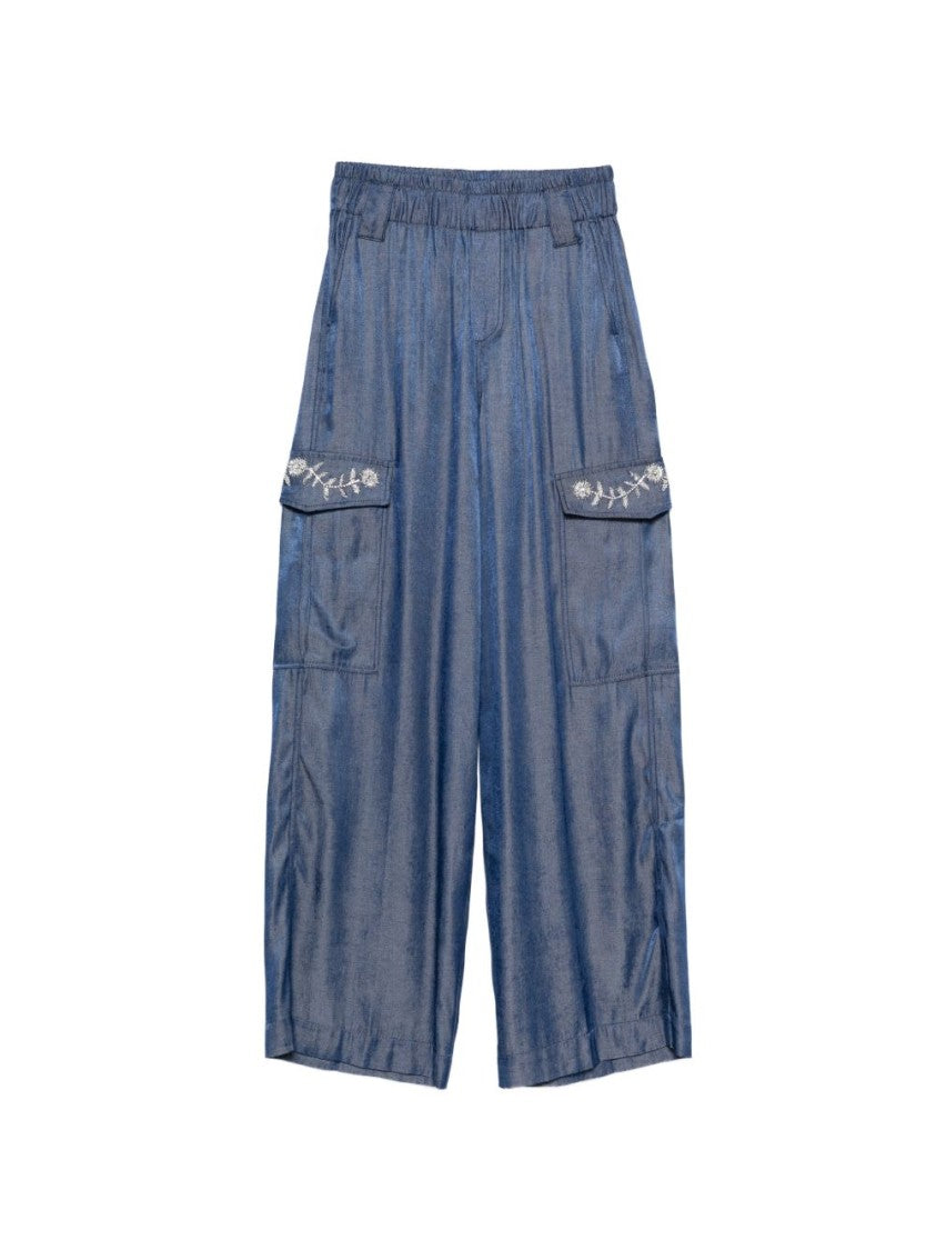 Liu Jo White Floral Embroidered Wide-Leg Pants