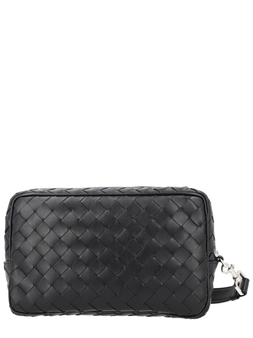 Bottega Veneta Rectangular Woven Calf Leather Wristlet With Silver Accents