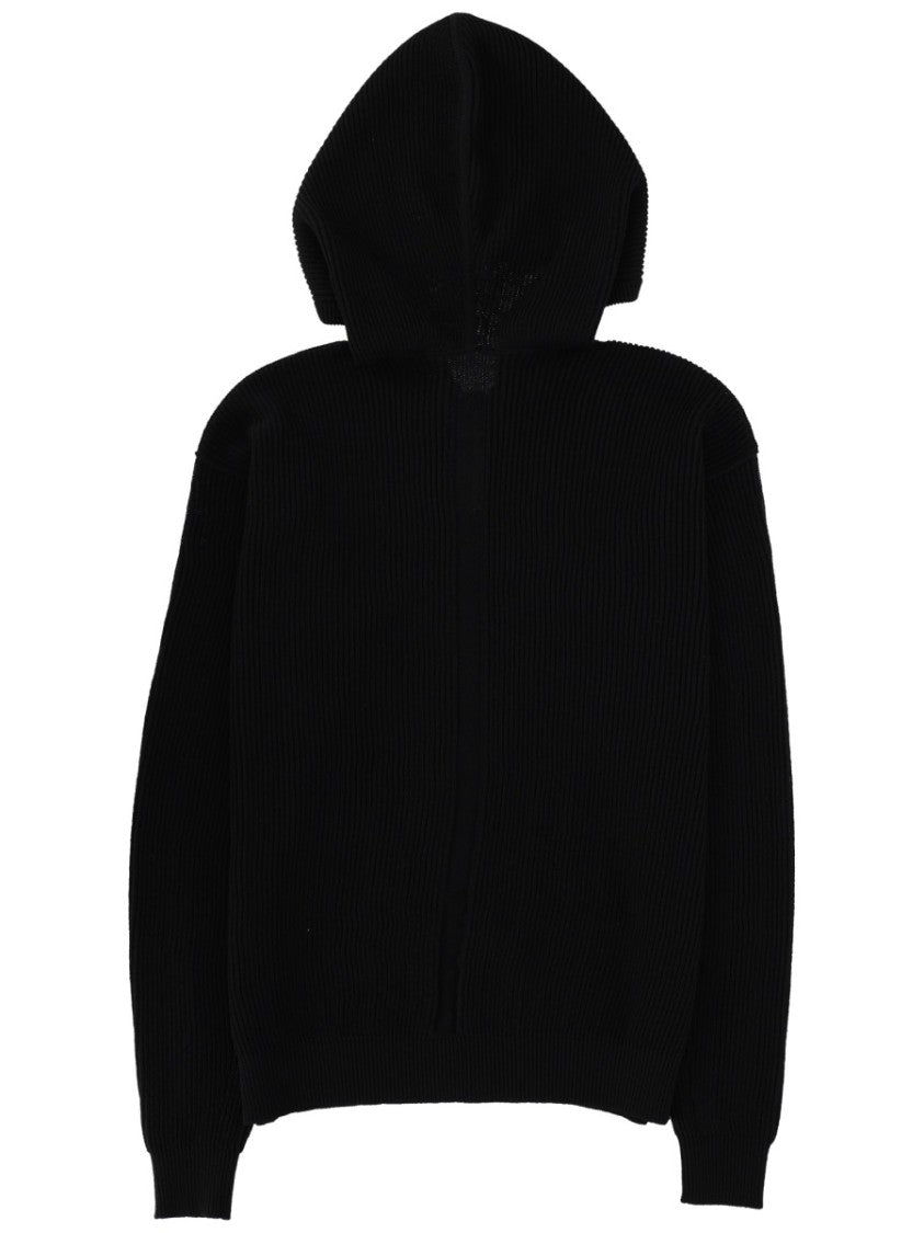 Rick Owens Black Ribbed Knit Wool Hoodie