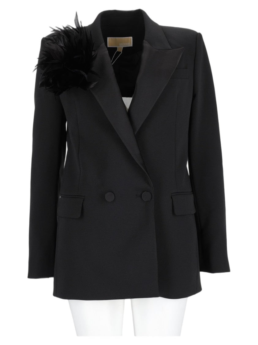 Michael Michael Kors Black Feather Double-Breasted Tailored Blazer