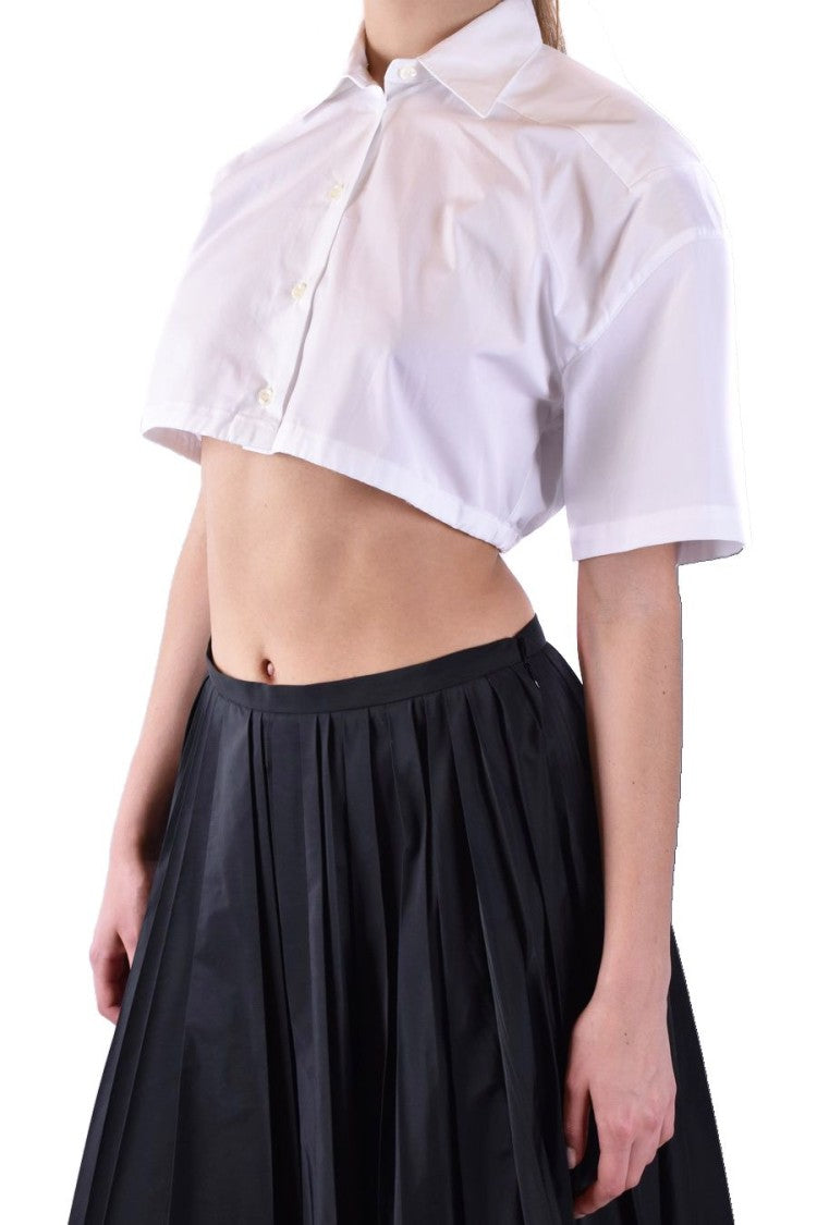 Laneus Cropped Button-Down Shirt Classic Collar Tie