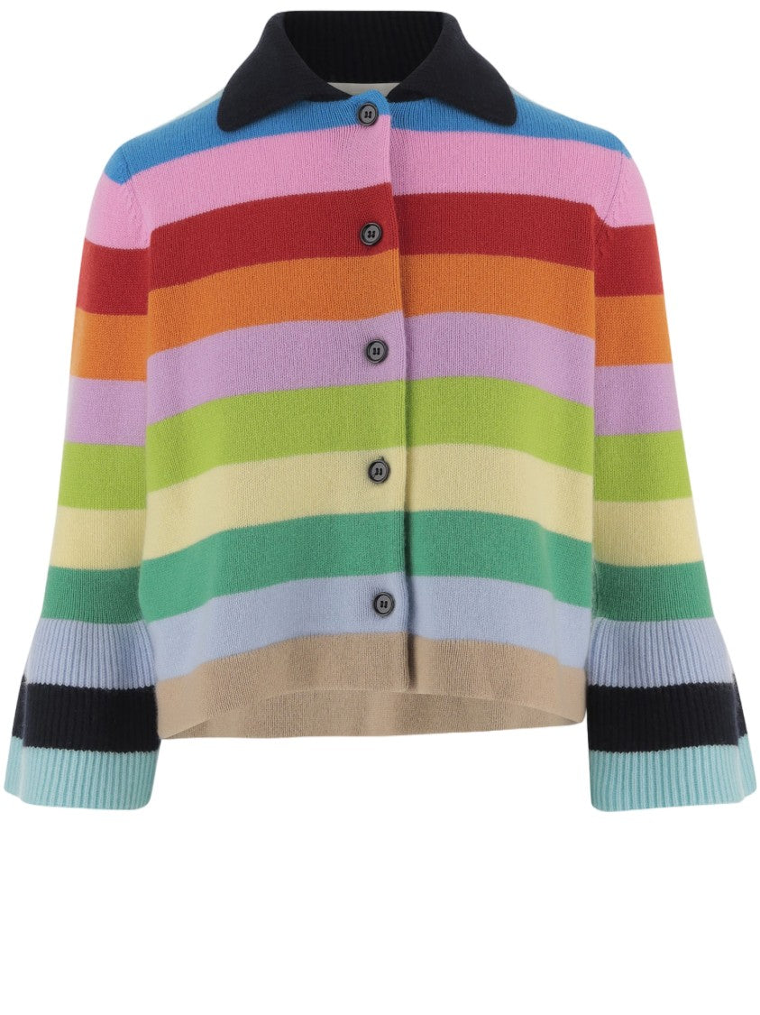 Allude Multicolor Horizontal Striped Cashmere Cardigan