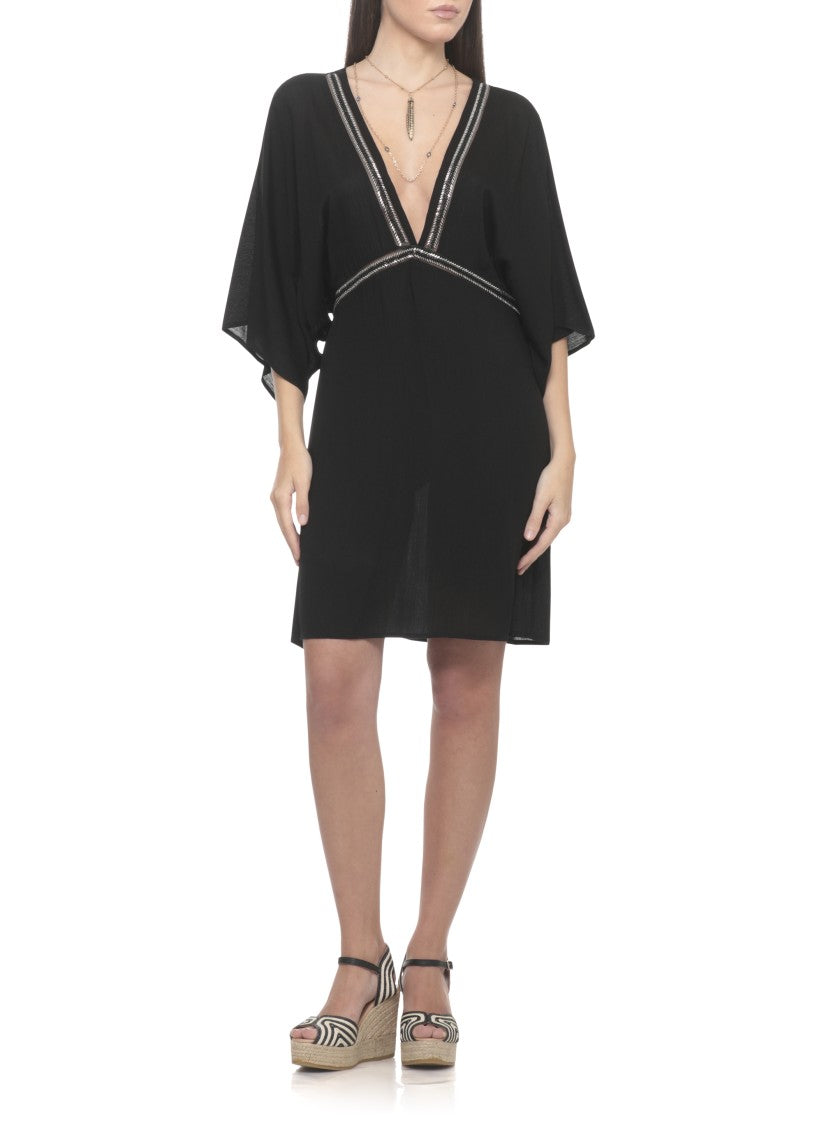 Miss Bikini Viscose Mini Dress With Intricate Beading And Open Back Design