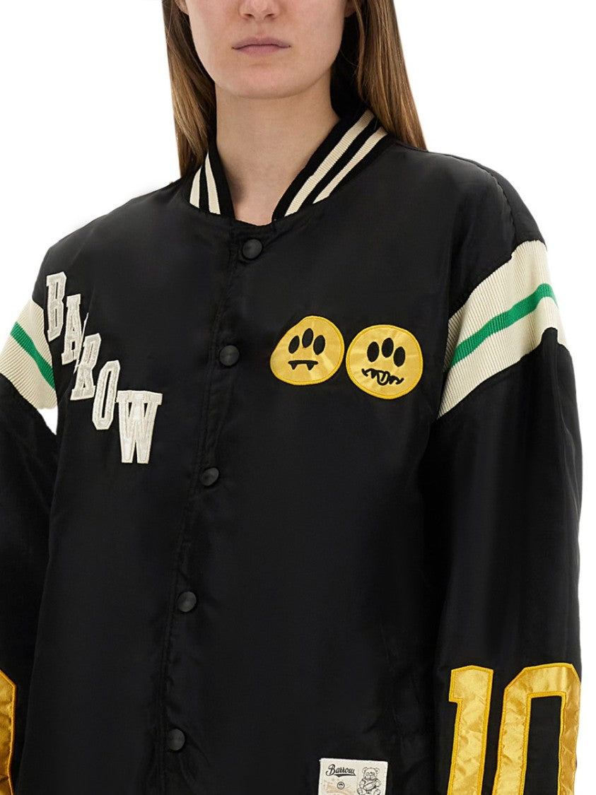 Barrow Relaxed Fit Black Satin Bomber Jacket