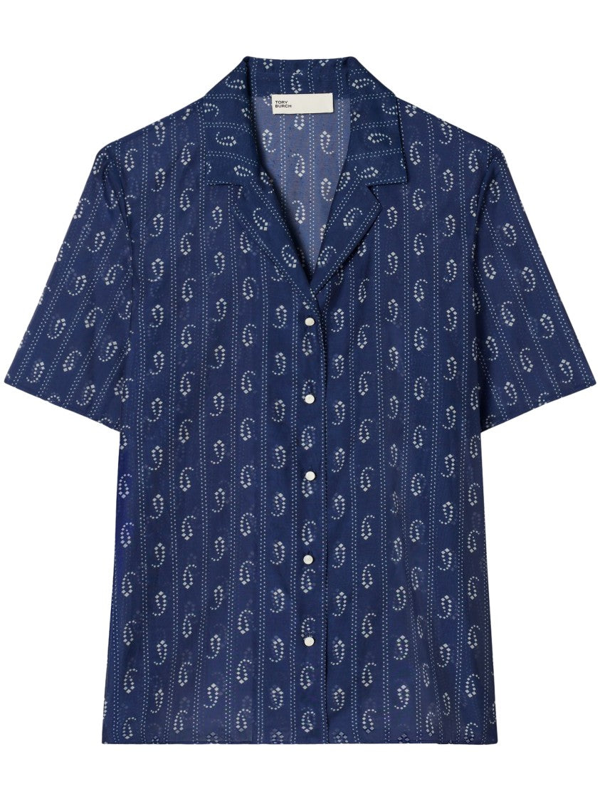 Tory Burch Printed Camp Shirt With Paisley-Inspired Design