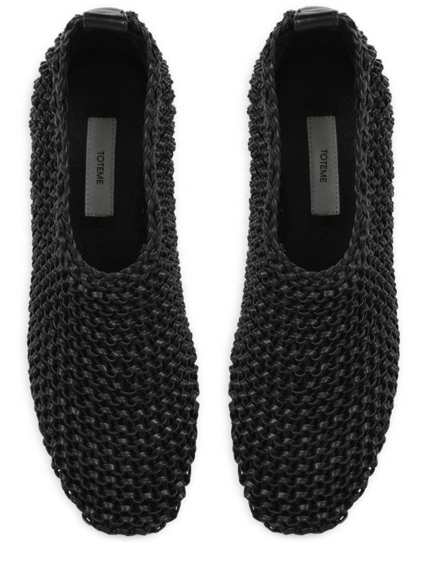 Totême Woven Black Leather Ballerina Flats With Artisanal Detailing