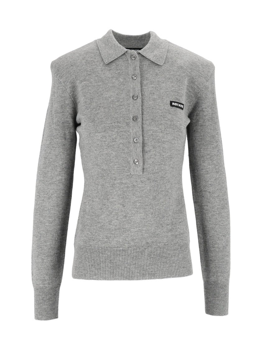 Rotate Grey Regular-Fit Wool-Blend Polo Shirt