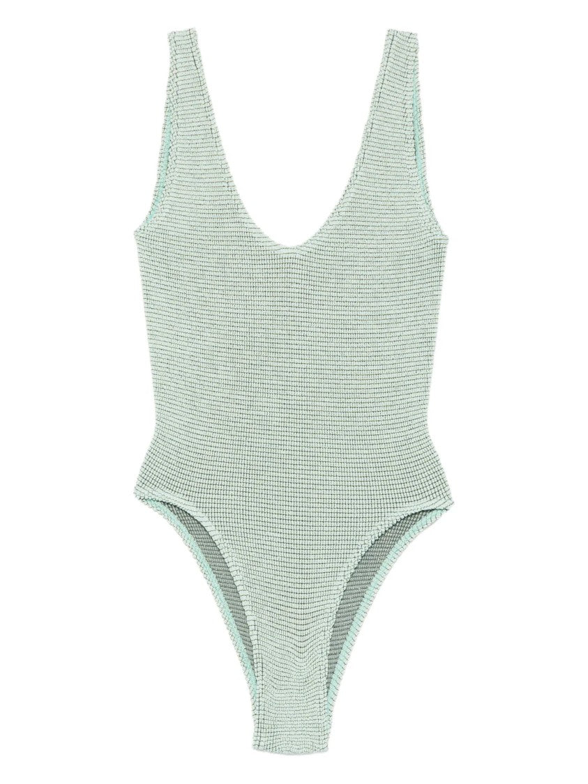 Bond-Eye Textured Green Mara One-Piece Swimsuit With Scoop Neckline