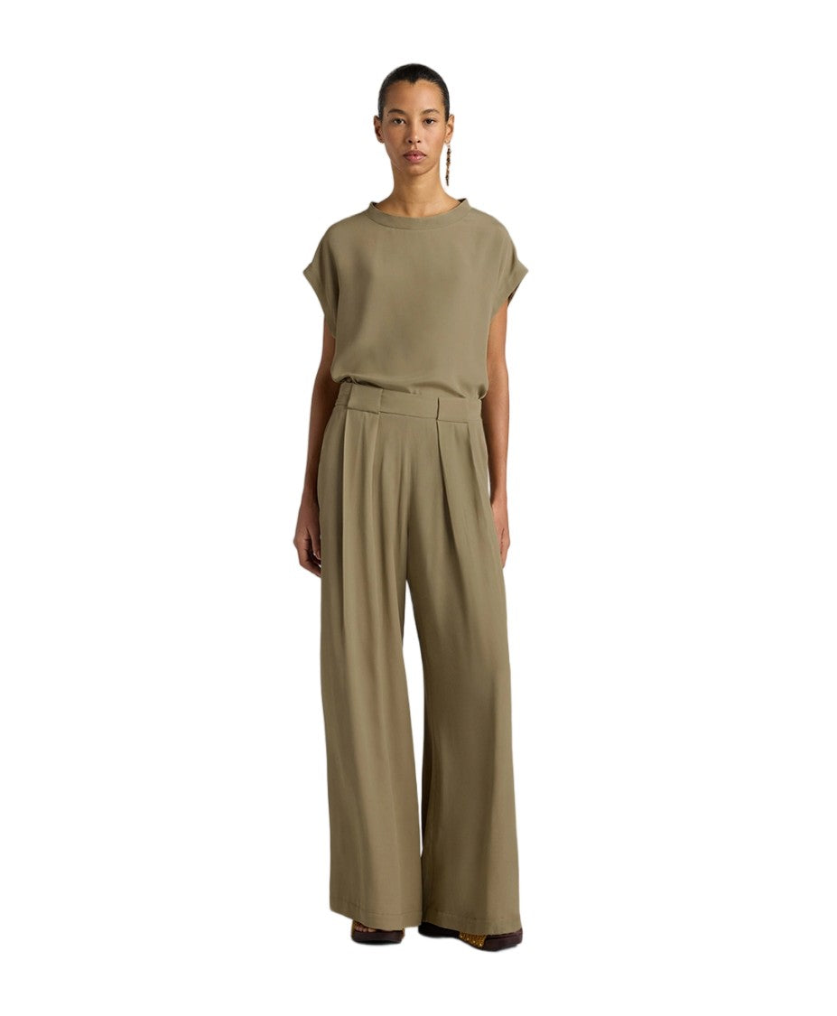 Momonì Acetate-Silk Crêpe Front-Pleats Wide-Leg Pants