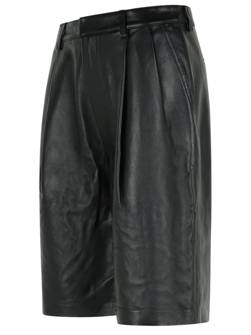 Michael Michael Kors Black Pleated Leather Bermuda Shorts