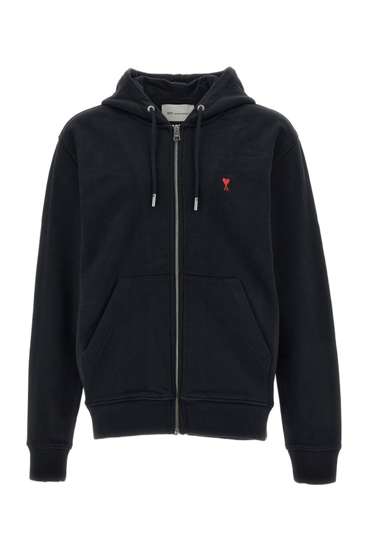 Ami Paris Classic Fit Zipped Hoodie With Signature Ami De Coeur Embroidery